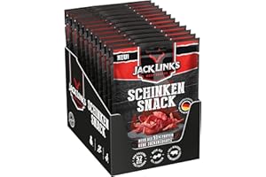 ‎JACK LINK'S Jack Link’s Schinkensnack - 12er Pack (12 x 25g) - Proteinreicher Fleisch Snack aus Schweinefleisch - High Protein Snack für Gym, Fitness, Outdoor - Herzhaftes Trockenfleisch aus Deutschland