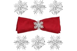 Andibro Anelli portatovaglioli natalizi con fiocco di neve, 6 pezzi, in metallo, con strass, con fibbia, decorazione per tavoli da pranzo di Natale, matrimoni, feste, tavolo (argento)