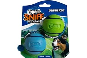 Chuckit! - Sniff Fetch Ball Duo - 2 Pelotas de rastreo para Perros - 2 Pelotas con Aroma a Bacon y Mantequilla de Cacahuete - Pelota Resistente de núcleo Grueso - Tamaño Mediano - 6,5 cm de diámetro