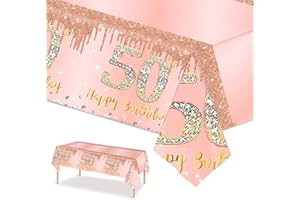 POPOYU Rotgoldfarben Tischdecke zum 50. Geburtstag Roségold Tischdeko Geburtstag für Frauen,137 * 274cm Rechteck Wasserdicht Tischdecke für Alles Gute 50. Geburtstag Party Deko