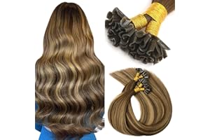 VINBAO Extension Capelli Veri Cheratina Marrone Scuro Balayage a Marrone Caramello 35cm Extension Cheratina Capelli Veri 50Ciocche 40g U Tip Hair Extensions Remy Invisible (#UTip4/27/4, 14")