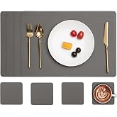 Myir JUN Tischsets abwaschbar doppelseitige Leder Platzsets abwaschbar 4er Set Tischsets und Untersetzer Platzdeckchen abwaschbar rutschfest umkehrbar Tischsets Lederoptik Untersetzer Teller