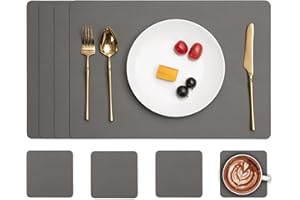 Myir JUN Manteles Individuales, Salvamanteles Manteles Lavables y Posavasos Mantel Individual Plastico de Doble Cara Antideslizant Mantel Individuales de PVC (Gris, Juego de 4)