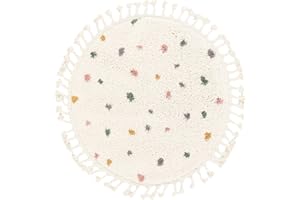 RugVista Confetti, Tappeto per cameretta bimbi, ∅ 100 cm, Tappeto per bambini, Tappeto da gioco, Tappeto da gioco, handloom shaggy, Fatto a macchina, Pelo alto, No sostanze nocive, Bianco spento