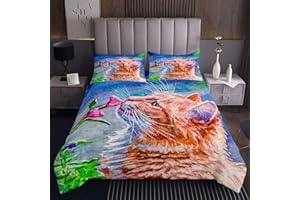 Homemissing 3D Katze Bettüberwurf Orange Haustier Katzen Muster Tagesdecke 240x260cm für Kinder Jungen Mädchen Öl Süße Katze Steppdecke Blumen Katze Tiermotiv Dekor Wohndecke mit 2 Kissenbezug 3St