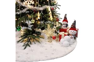 Climafusion Weihnachtsbaum Decke rund 90cm Durchmesser, Weihnachtsbaum Unterlage Teppich, Christbaumdecke mit Silberne Schneeflocken