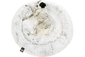 One PETS-TOP Coussin Chien Dehoussable, Panier Chien XXL Rond Lavable, Lit pour Grand Chien, Forme Donut, Matelas Apaisant Anti Stress 115 cm Gris