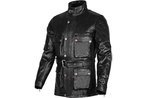BIKERS GEAR UK Chaqueta de piel de vacuno con acabado encerado, diseño de motorista