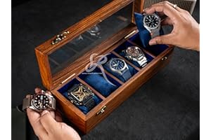 ROYAL CRAFT EXPERTISE Boîte à montres en bois pour homme – Présentoir de 5 montres pour homme | Boîtes de montres en bois pour homme | Boîtiers de montres en bois pour homme | Made for Special Events | Glass Top