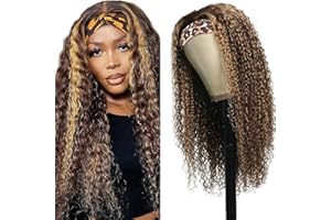 Creuost HeadBand Wig Water Wave Human Hair Wig Brazilian Virgin Hair Cheveux Humains p4/27 Highlight Blonde Brown 150% densité Perruque brésilienne naturelle For Women 26 Pouces