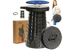 ALEVMOOM Upgraded XXL 50CM Collapsible Stool with Cushion, Telescopic Folding Stools for Adults Max Load 450KG, Retractable Portable Seat for Camping Fishing Hiking BBQ Outdoors