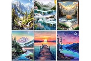Yunruily 6 Pack Landscape Paint by Numbers Adults-Canvas Paint by Numbers for Adult Landscape,Paint by Number Canvas for Adults for Gifts Home Wall Decor 12x16inch