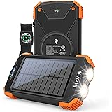 Solar Power Bank, Qi Portable Charger 10,000mAh External Battery Pack Type C Input Port Dual Flashlight, Compass, Solar Panel