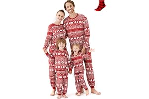 PatPat Pyjama de Noël de la Famille, Ensembles Assortis d’imprimés de Rennes et de Flocons de Neige, Ensemble de Pyjamas pour Couples et Enfants pour Noël