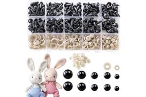 Makorobi 150pcs Safety Eyes Crafts Doll Eyes with Washers 6mm to 12mm Black Plastic Safety Eyes for Amigurumis Crochet and Stuffed Animals Bears Making