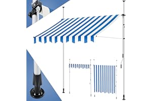 KESSER® Toldo para balcón con manivela, toldo para Balcones, Resistente a los Rayos UV, Regulable en Altura, Repelente al Agua, protección Solar, Cubierta para Patios, Azul-Blanco 250cm