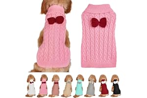 YANMUCY Dog Turtleneck Sweater Bow Knitting Dog Jumper Warm Dog Winter Clothes Pullover Knitwear Crochet Dog Coat Christmas Costume for Small Medium Large Dogs Cats (Pink, S)