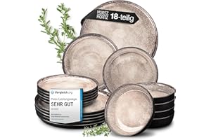 Moritz & Moritz VIDA Geschirrset 6 Personen Beige 18-tlg. - Modernes Porzellan Geschirr Set - Kratz-, Mikrowellen- & Spülmaschinenfest, Essgeschirr, Tafelservice, Kombiservice 6 Personen