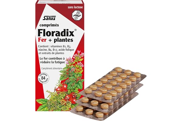 Salus Floradix Fer + Plantes - Formule Capsule Anti-Fatigue Riche en Fer - Enrichi en Vitamine C pour une Bonne Absorption - 84 comprimés