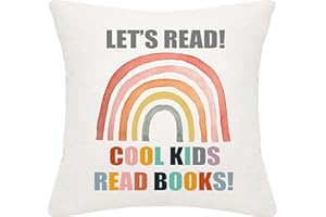BOMMEX Let's Read Cool Kids Read Books Cushion Covers 18x18 Inch for Reading Enthusiasts, Decorate Book Club, Boys Girls Kids Room, Playroom, Nursery