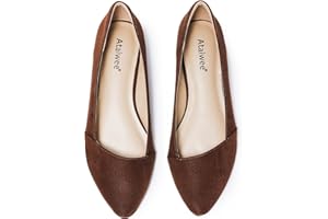 Ataiwee Women's Wide Width Flat Shoes - Ladies Pointed Toe Suede Slip On Office Ballet Flats.