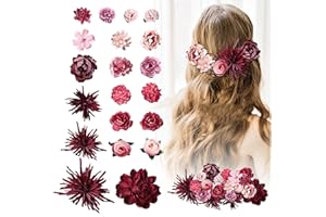 HNCOWPTU 21 Stück Blumen Haarspangen Bohemian Haarclip Mehrfarbig Rosen Haarnadeln Haarschmuck für Strandparty, Braut, Hochzeit, Event Dekoration (Rot)