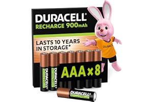DURACELL AAA Uppladdningsbara Batterier, 8 Pack, 1.2V, 900 mAh NiMH | Förladdade – de uppladdningsbara batterierna i vårt sortiment med längst livslängd – plastfri förpackning