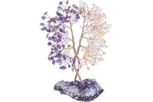 Nupuyai Arbre de Vie en Pierre avec Base en Cluster Améthyste Naturelle, Feng Shui Bonsaï en Cristal Arbre Concentrique Symbole d'amour pour Décor de Mariage et Bureau, Améthyste & Citrine