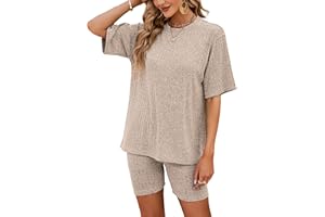 NIUDAU Zweiteiler Damen Freizeit Set Loungewear Set Einfarbig Oversize Shirt + High Waist Sporthose Sleepwear Hausanzug Sets