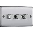 BG Electrical Intelligent Triple Wall Dimmer Switch, 2 Way, Raised Profile, Round Edges, Nexus Metal, Brushed Steel, 200W, NBS83