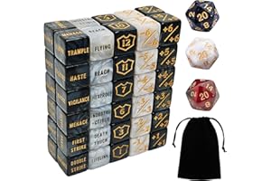 ZEOXUER 63 Stück MTG Würfel Zähler - AbilityKeyword Zähler, -1/+1 Lebenszähler, Schild Lebenszähler, D6 Würfel, Kompatibel mit MTG, Kartenspiel Zubehör (Inklusive Schwarzer Tasche)