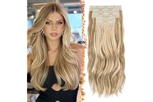 BARSDAR Rubio Clip en Extensiones de Cabello, 50cm Ondulado Clip in Hair Extensions para Mujer 5 Piezas Layered Extensión de Pelo Lace Sintética Natural Postizos - Dorado Rubio Mixed