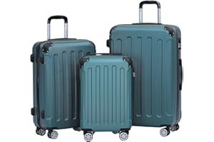 BEIBYE- Hartschalenkoffer Koffer Trolley Rollkoffer Reisekoffer Zahlenschloß 4 Zwilings-Rollen (Forest-Green, Koffer-Set)