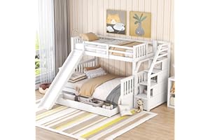 Moimhear 90 x 200 e 140 x 200 letti a castello per bambini con cassetti, vano portaoggetti e scivolo, multifunzionale, bianco