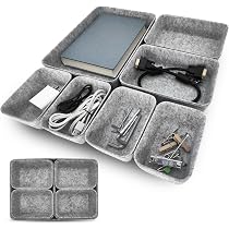 Relaxdays Organizer Per Cassetti In Feltro Grigio Scuro - 4 Scomparti, 6,5x32x25 Cm, Divisorio Per Scrivania E Trucchi