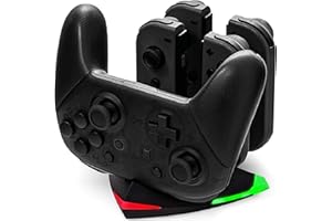 snakebyte Arrow Charge S - Nintendo Switch Ladestation für 4 Joy-Cons und 1 Switch Pro Controller, 5-in-1 Siwtch Ladegerät, LED-Ladestatusanzeige, inkl Type-C Kabel und Adapter für Pro Controller