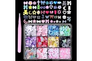 Irikdescia Zestaw zawieszek do paznokci 3D, wspaniałe kolory, pąki-kwiaty-kokardki-księżyc-serce-gwiazdy, zdobienia paznokci, świecące kryształowe ozdoby, akcesoria do paznokci DIY