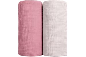 lulumoon Koce do pieluchy dla niemowląt - Bawełniany koc do owijania Miękki kocyk dla niemowląt Neutralny 2 Pack (różowy)