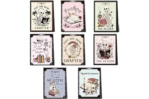 COZDAZZ Gothic Skeleton Magnetic Bookmarks: 8 Pcs Funny Skull Book Mark for Book Lovers Horror Marker Clips, Gifts for Reading Women School Office Supplies