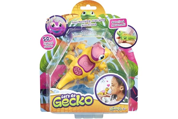 Animagic - Let's Go Gecko - Jaune - Ton Nouvel Ami Animal Interactif - Jouet Electronique - Compagnon Doux - A Partir de 5 Ans - Plus de 50 Lumières et Sons Amusants