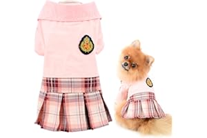 SMALLLEE_LUCKY_STORE Puppy Plaid Pleated Skirt Preppy School Uniform Dress for Small Medium Dog Cat Girls Shirt Tartan Skirt Outfits Female Dog Clothes Pet Apparel