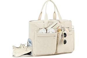 Makukke Große Reisetasche Damen Weekender mit Nassfach & Schuhfach, XXL Strandtasche mit Reißverschluss, Cord-Stoff Sporttasche Kliniktasche für Reise, Fitness & Urlaub