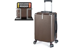 Artebeads Maleta de Cabina 55x35x23 cm, Maleta de Mano Rígida PP con Ruedas 360° Desmontables, Gancho Lateral Práctico y Cierre de Combinación, Ligera y Resistente, Café