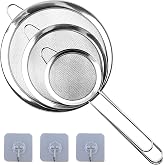 3 Pieces Stainless Steel Kitchen Strainers, Fine Mesh Strainer with Handle, Flour Sieve for Food, Vegetable, Flour and Pasta