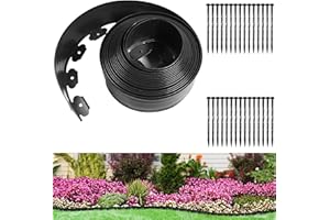 SARSTRY Borde Jardín, Borde de Césped de plástico Flexible 10m con 30 Clavijas, Altura 10 cm, Cenefa Parterres Bordura Exterior, Cenefa de Césped para Césped Cenefa de Jardín Cenefa para Arriate (10m*10cm)