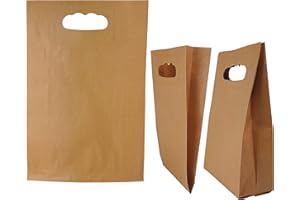 PAKNOR® Lot de 50 sacs en papier kraft, 15 x 27 x 6,5 cm, avec trou de préhension, petits sacs cadeaux, adaptés pour créer vous-même un calendrier de l'Avent, marrons, 50 g/m²