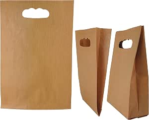 Sacchetti Di Carta Kraft Con Maniglia Piatta - 250 Pezzi, Marrone, 22x18x8 Cm, Ecologici