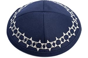 JL Kippha's Coton Bleu Marine brodé Etoile de David Kippa Kippa juif Yamaka Kippa Casquette judaïque