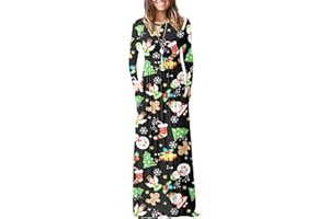 AUSELILY Women Long Sleeve Loose Plain Plus Size Maxi Dresses Casual Long Dresses with Pockets