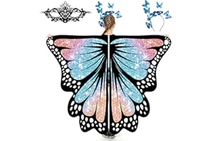 plainshe Butterfly Wings for Girls, Butterfly Costume for Halloween, Fairy Wing Kids, 3PCS Butterfly Cape Set